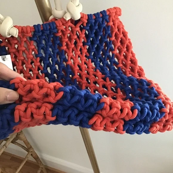 Clare V. Sandy Tote Cobalt & Bright Poppy Stripe NWT - Picture 11 of 15